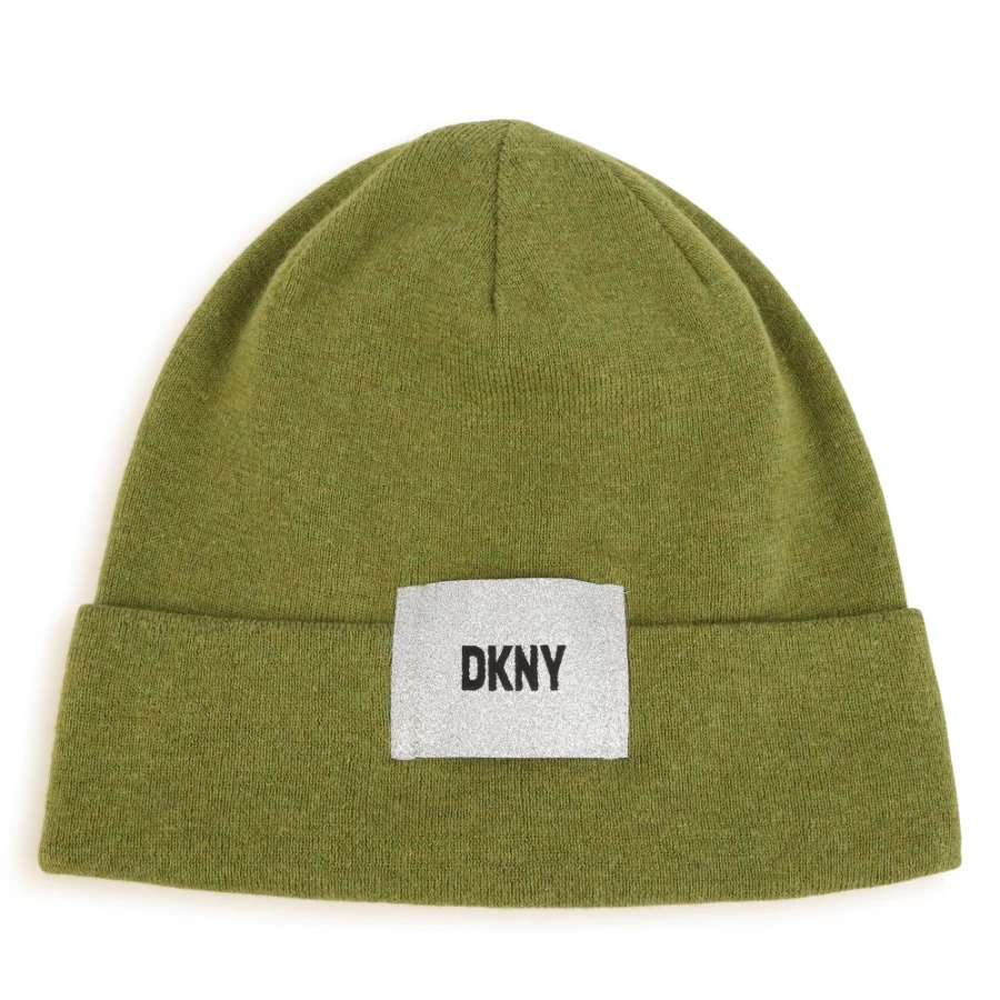 DKNY Girls' Dark Chine Grey Hat with Shiny Tag - Stylish & Trendy