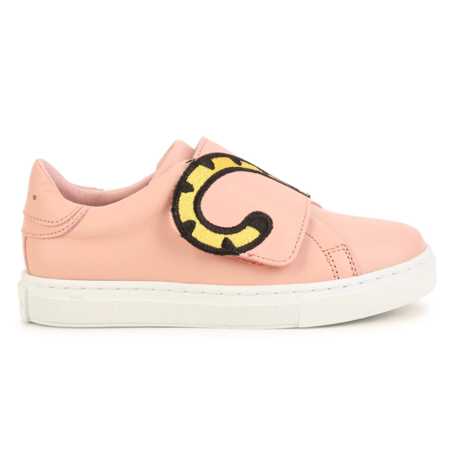 KENZO KIDS Girls Nude Embroidered Leather Sneakers for Stylish Comfort