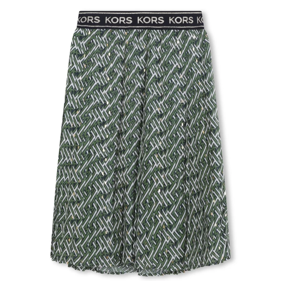 MICHAEL KORS Girls Khaki Printed Pleated Skirt for Kids
