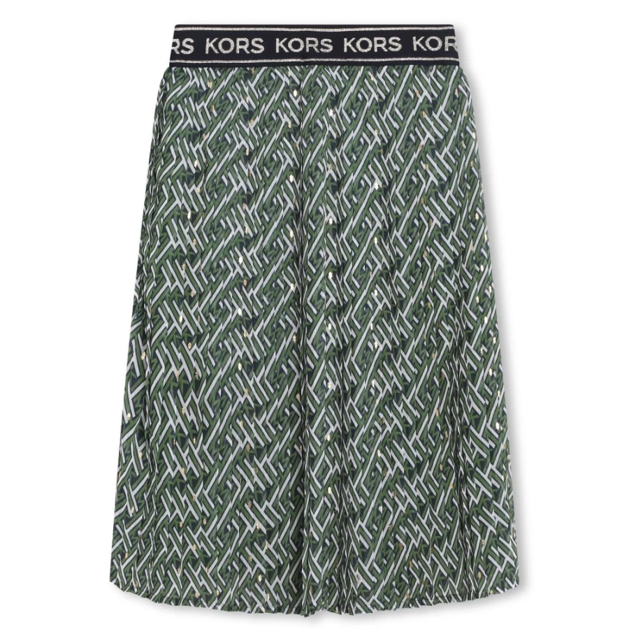 MICHAEL KORS Girls Khaki Printed Pleated Skirt for Kids