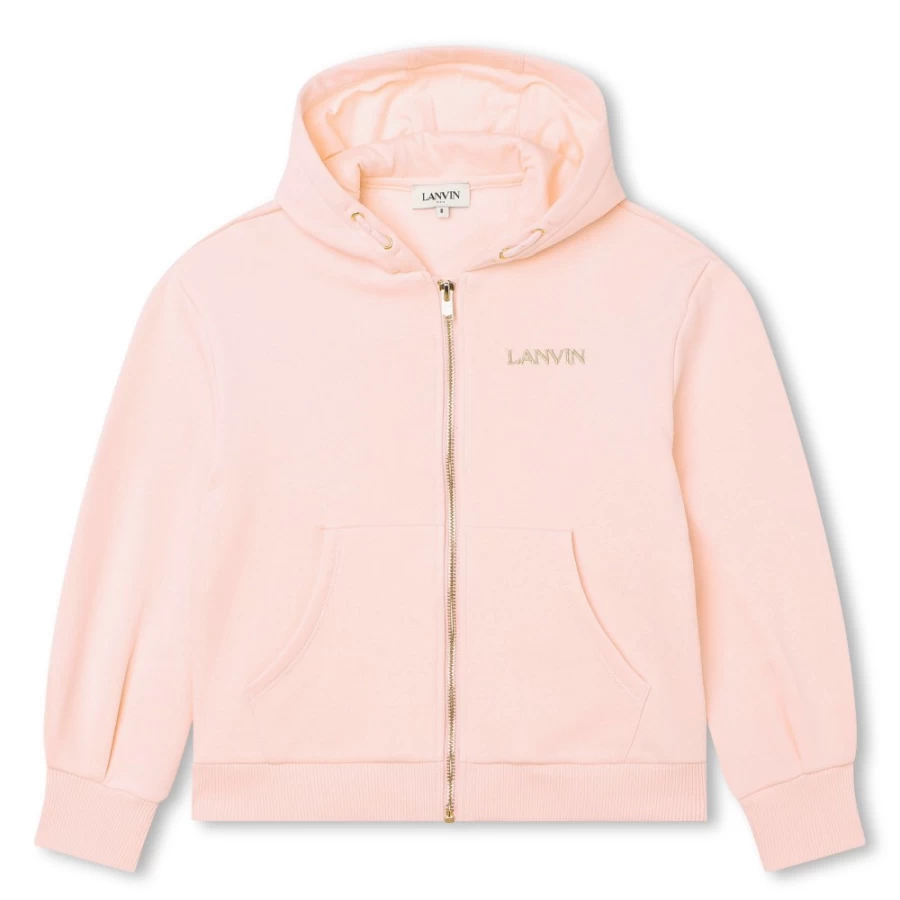 LANVIN Girls Washed Pink Hooded Zipped Sweatshirt
