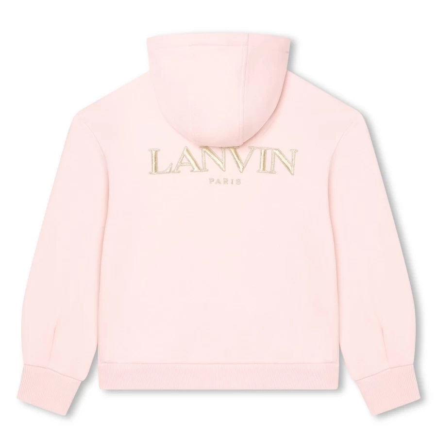 LANVIN Girls Washed Pink Hooded Zipped Sweatshirt