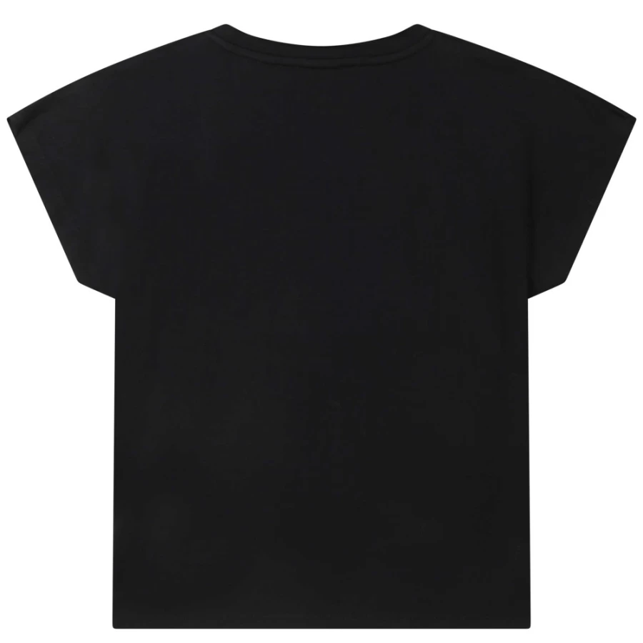 DKNY Girls' Black Short-Sleeved Cotton T-Shirt for Casual Wear