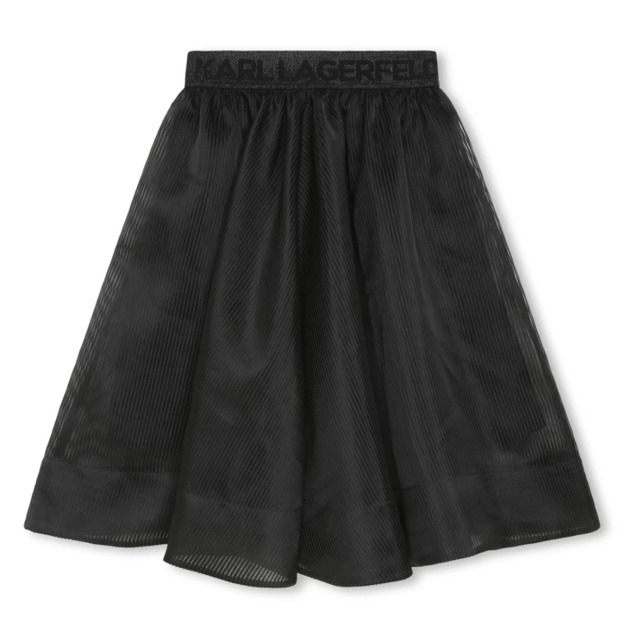 KARL LAGERFELD KIDS Black Striped Organza Skirt for Girls