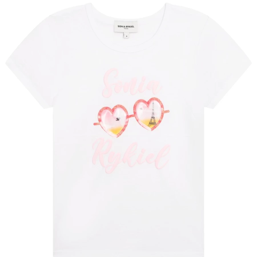 SONIA RYKIEL Girls' White Short-Sleeved Cotton T-Shirt for Kids