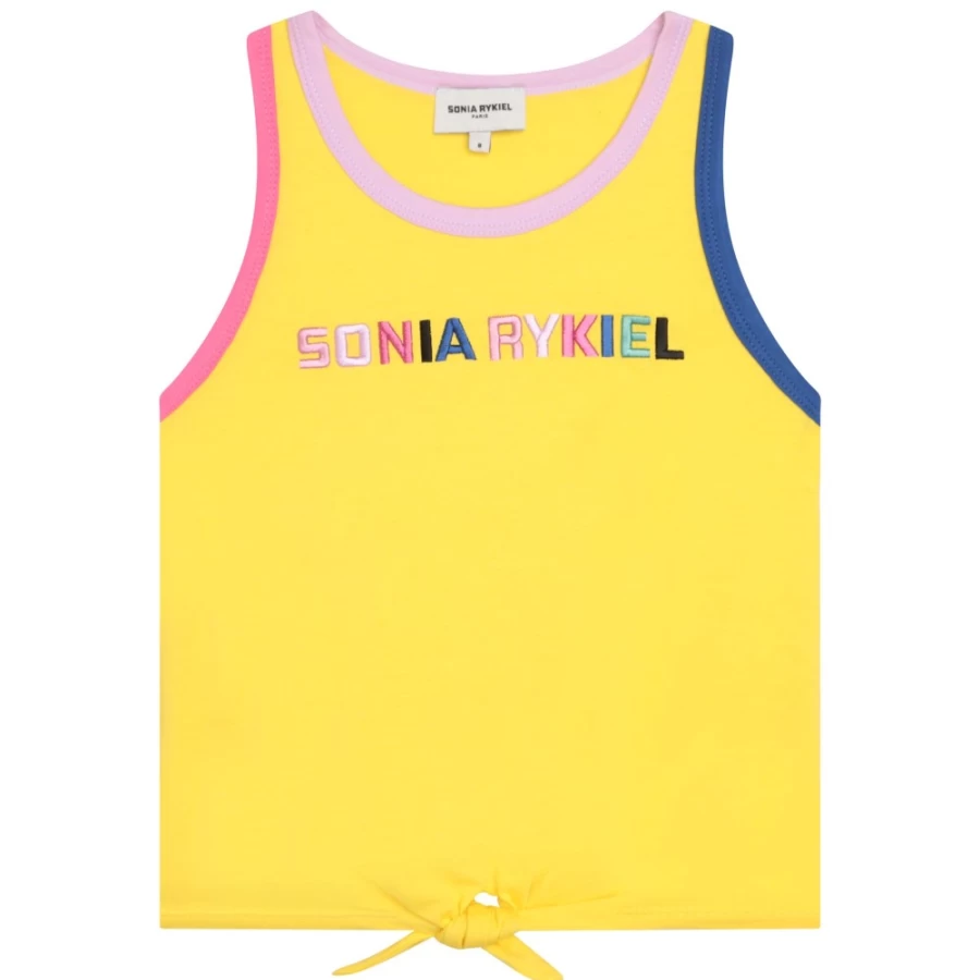 SONIA RYKIEL Girls' Cotton Vest Top in Lemon Yellow - Lightweight Summer Sleeveless Tee