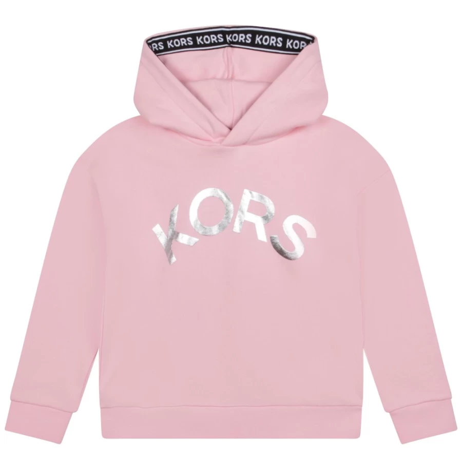 MICHAEL KORS Girls Pink Washed Cotton Hooded Sweatshirt for Kids