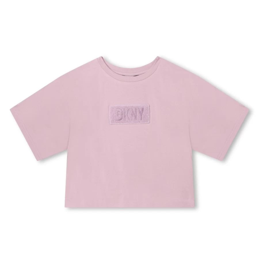 DKNY Girls' Short-Sleeved Cotton T-Shirt for Kids - Soft & Comfortable Top