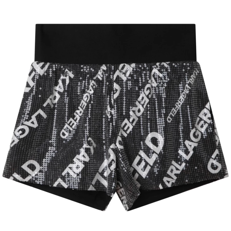 KARL LAGERFELD KIDS Girl's Black & White Sequinned Party Shorts for Festive Occasions