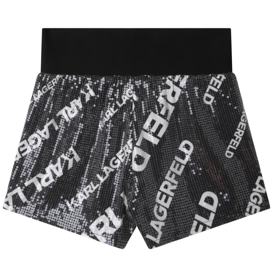KARL LAGERFELD KIDS Girl's Black & White Sequinned Party Shorts for Festive Occasions