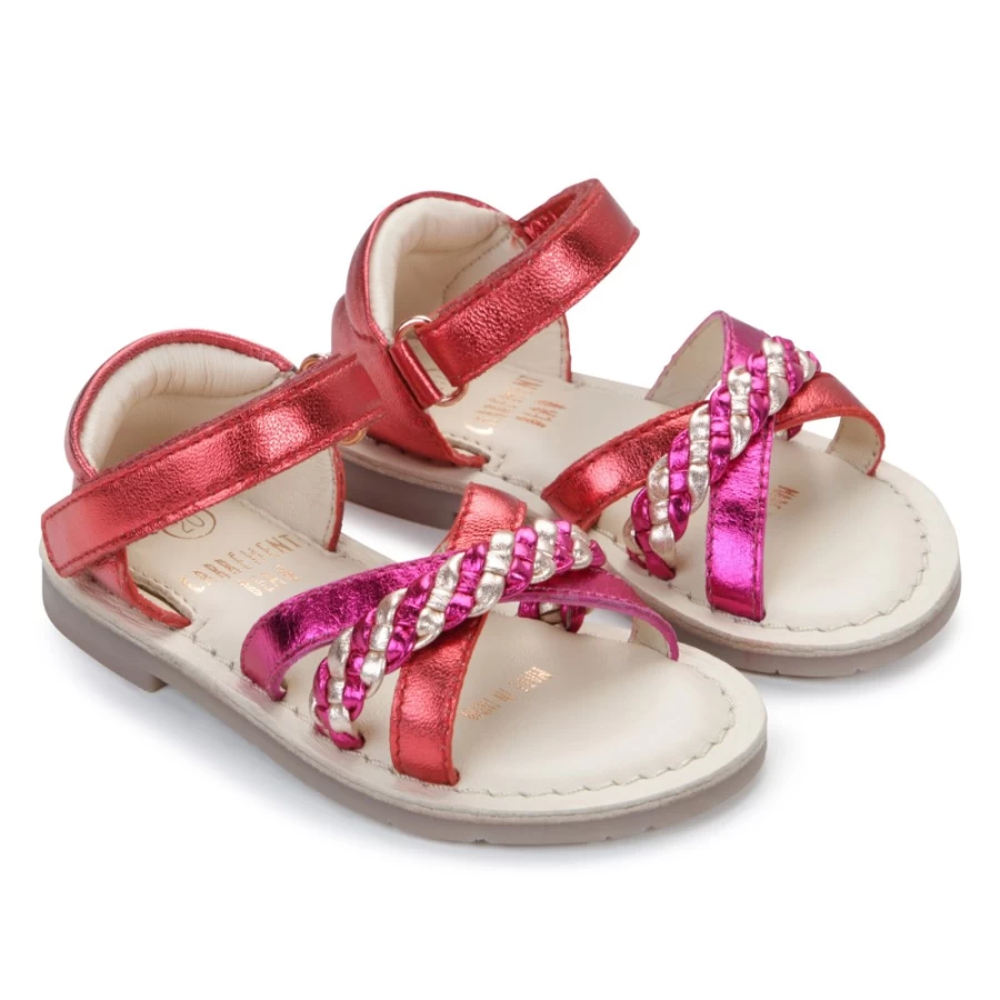 CARREMENT BEAU Peach Leather Hook-And-Loop Sandals for Girls