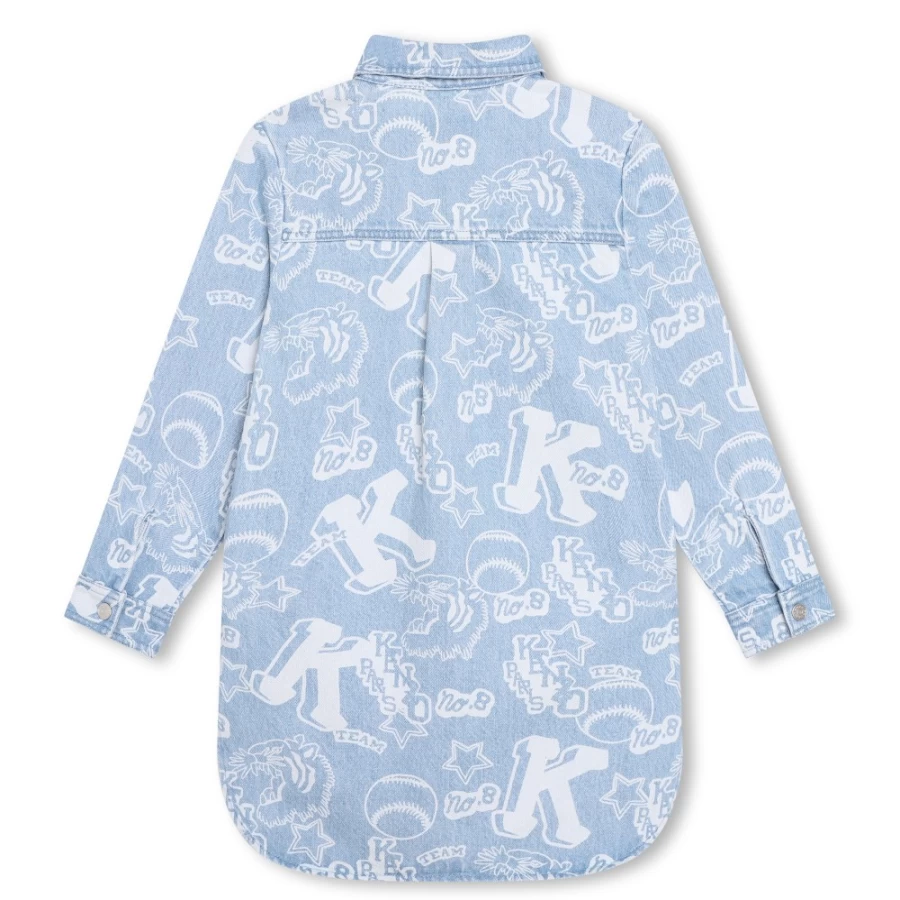 KENZO KIDS Girls' Printed Denim Dress in Bleach Grows - Stylish & Comfortable