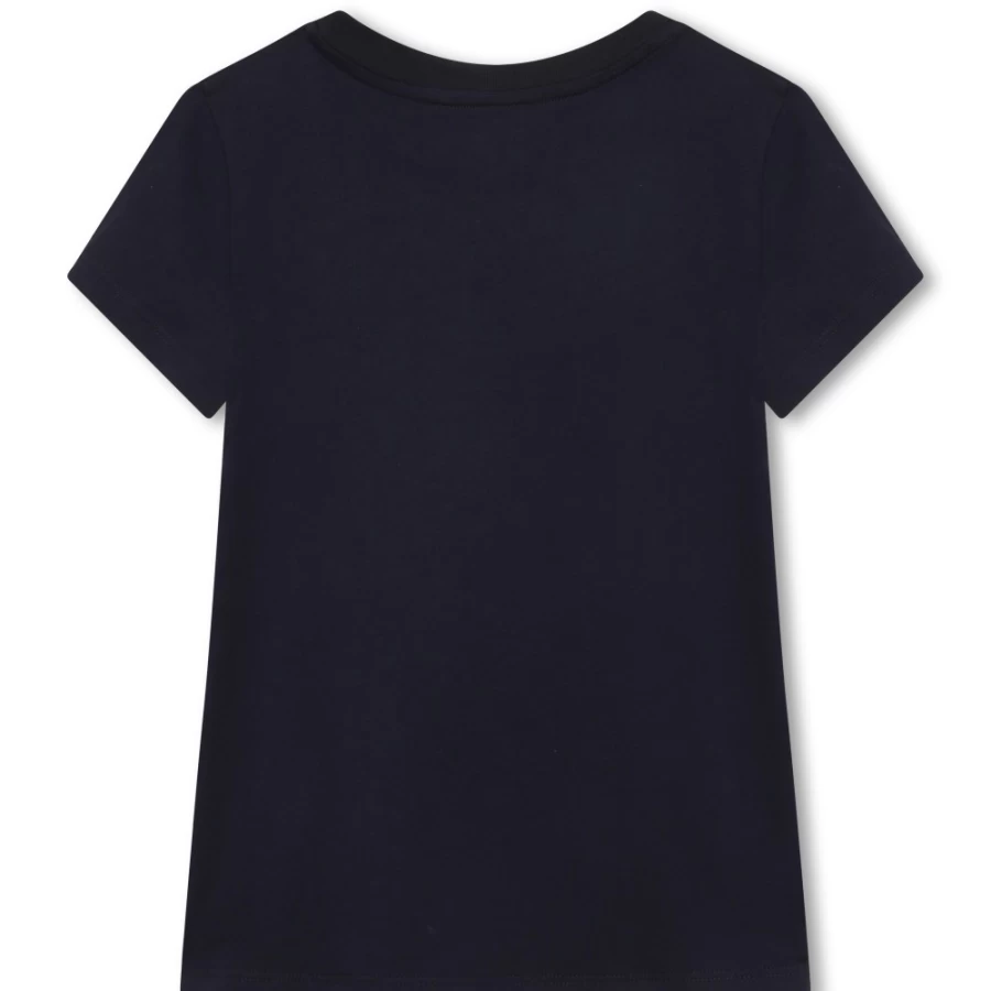 LANVIN Girls Navy Short-Sleeved Cotton T-Shirt for Casual Wear