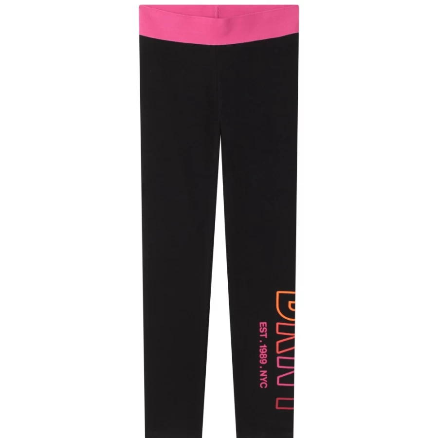 DKNY Black High-Contrast Waist Leggings for Girls - Stylish & Comfortable Workout Leggings