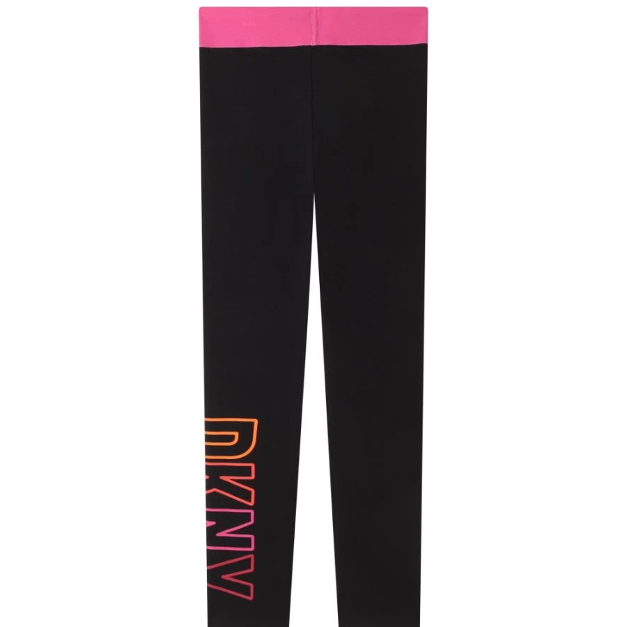 DKNY Black High-Contrast Waist Leggings for Girls - Stylish & Comfortable Workout Leggings