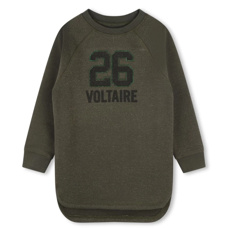 ZADIG & VOLTAIRE Girls' Sparkly Fleece Dress in Khaki - Glittery Comfort for Kids