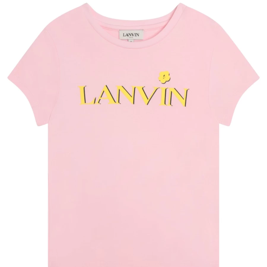 LANVIN Girls Pink Printed Cotton T-Shirt for Kids