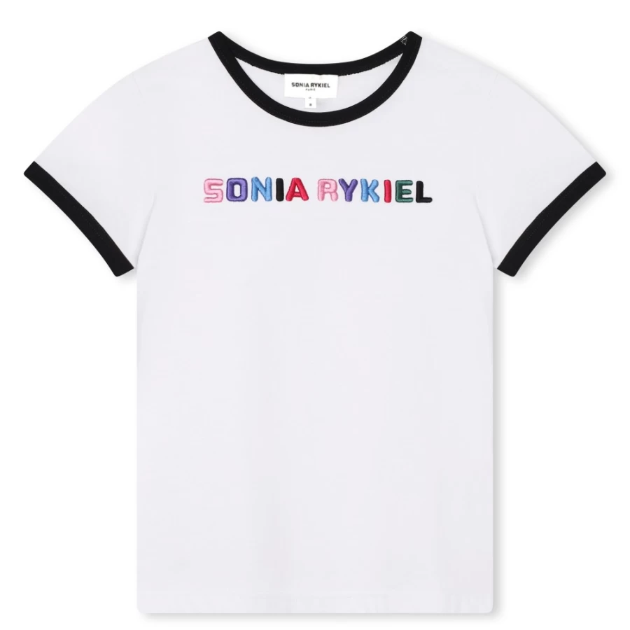 SONIA RYKIEL Girls' White Short-Sleeved Cotton T-Shirt for Casual Wear