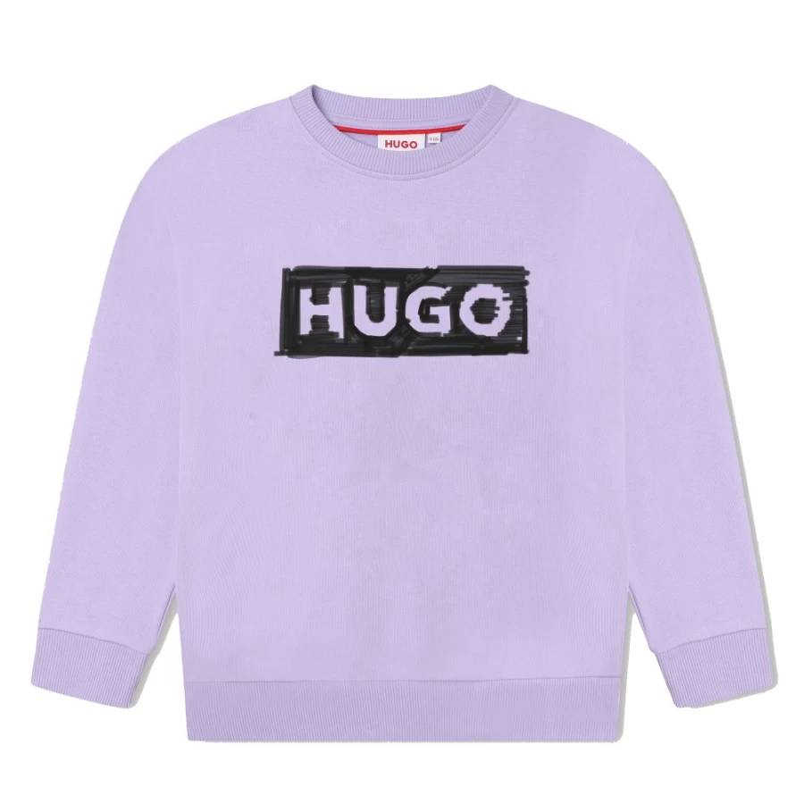 HUGO Girls Lilac Round-Neck Sweatshirt - Soft Casual Pullover for Teens