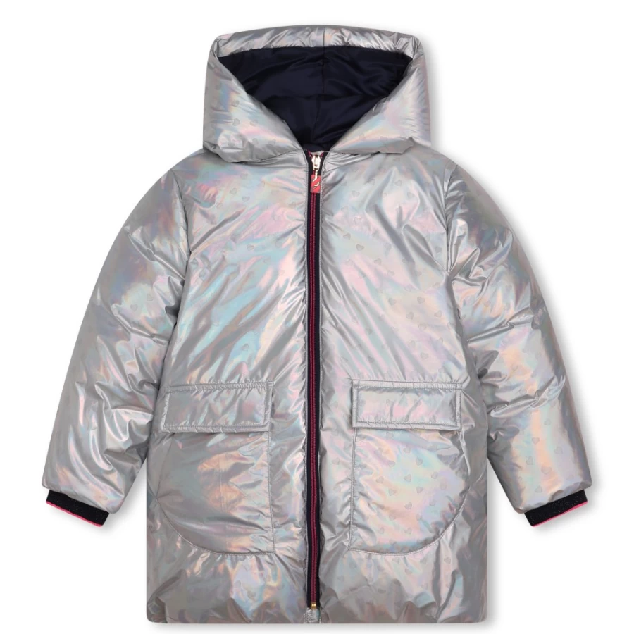 BILLIEBLUSH Lame Silver Hooded Padded Coat for Girls - Warm Winter Long Jacket