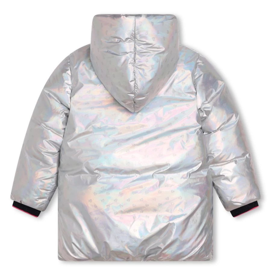 BILLIEBLUSH Lame Silver Hooded Padded Coat for Girls - Warm Winter Long Jacket
