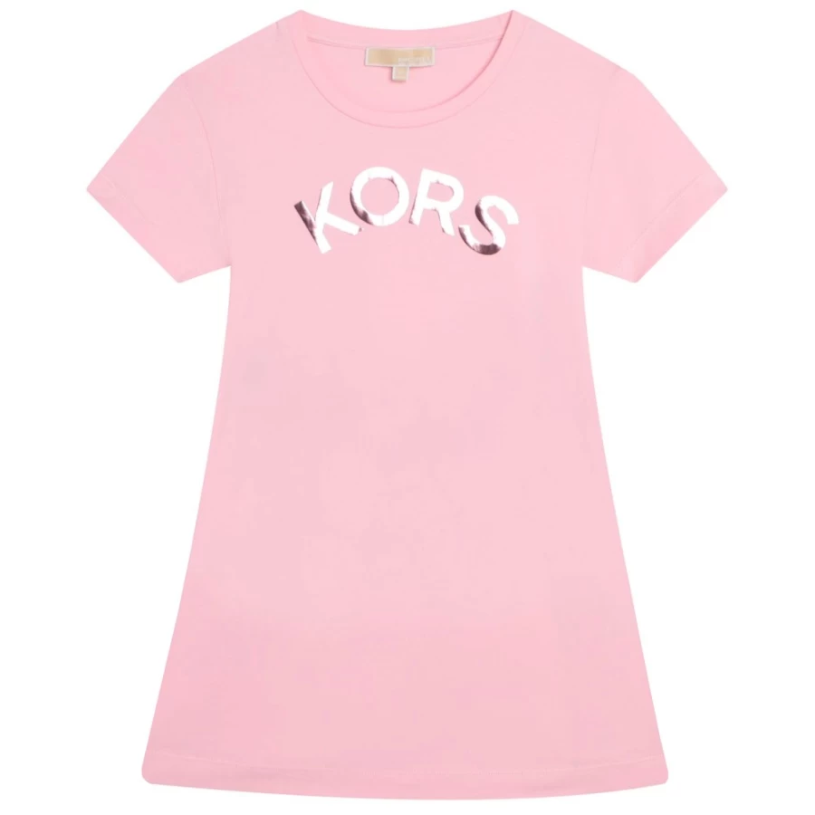 MICHAEL KORS Girls Pink Washed Pink Flared Logo Dress