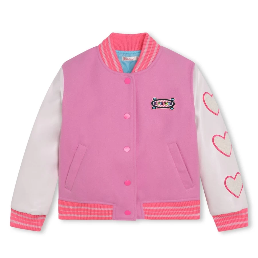 BILLIEBLUSH Pink Padded Fleece Bomber Jacket for Girls - Cozy Winter Outerwear