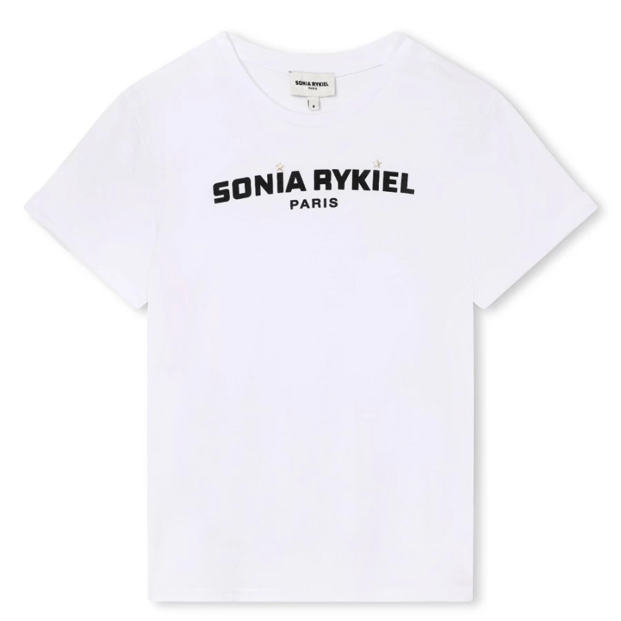 SONIA RYKIEL Girls' White Short-Sleeved Cotton T-Shirt for Casual Wear