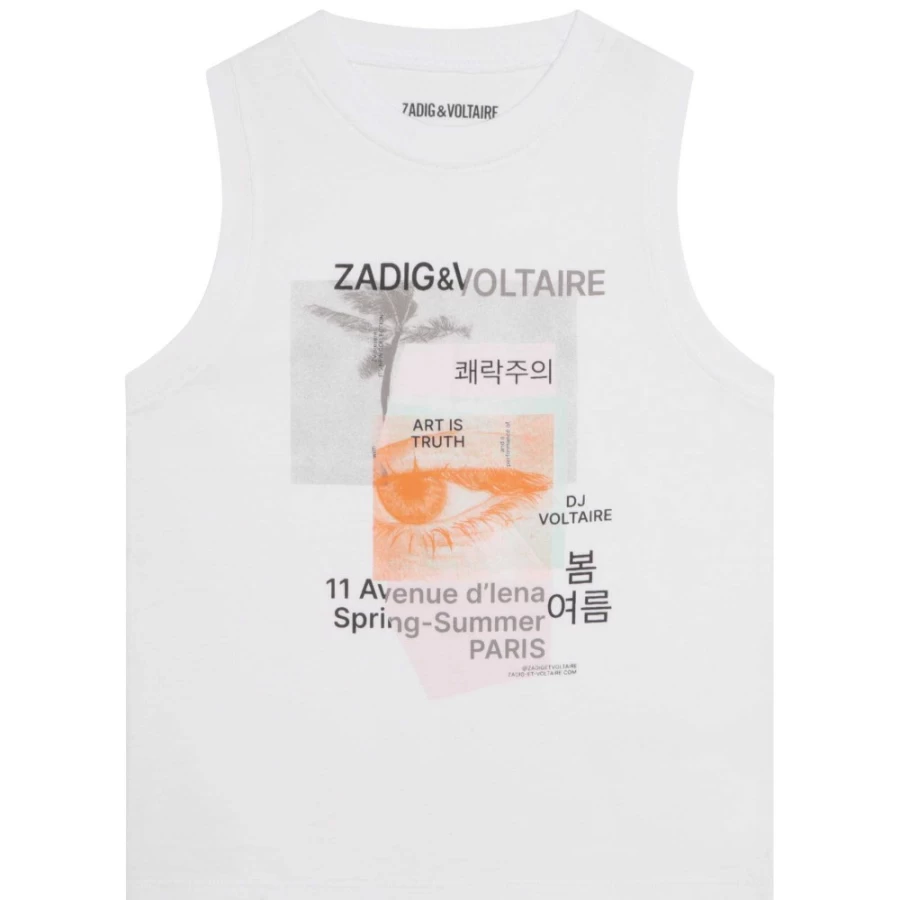 ZADIG & VOLTAIRE Girls' White Printed Tank Top for Summer