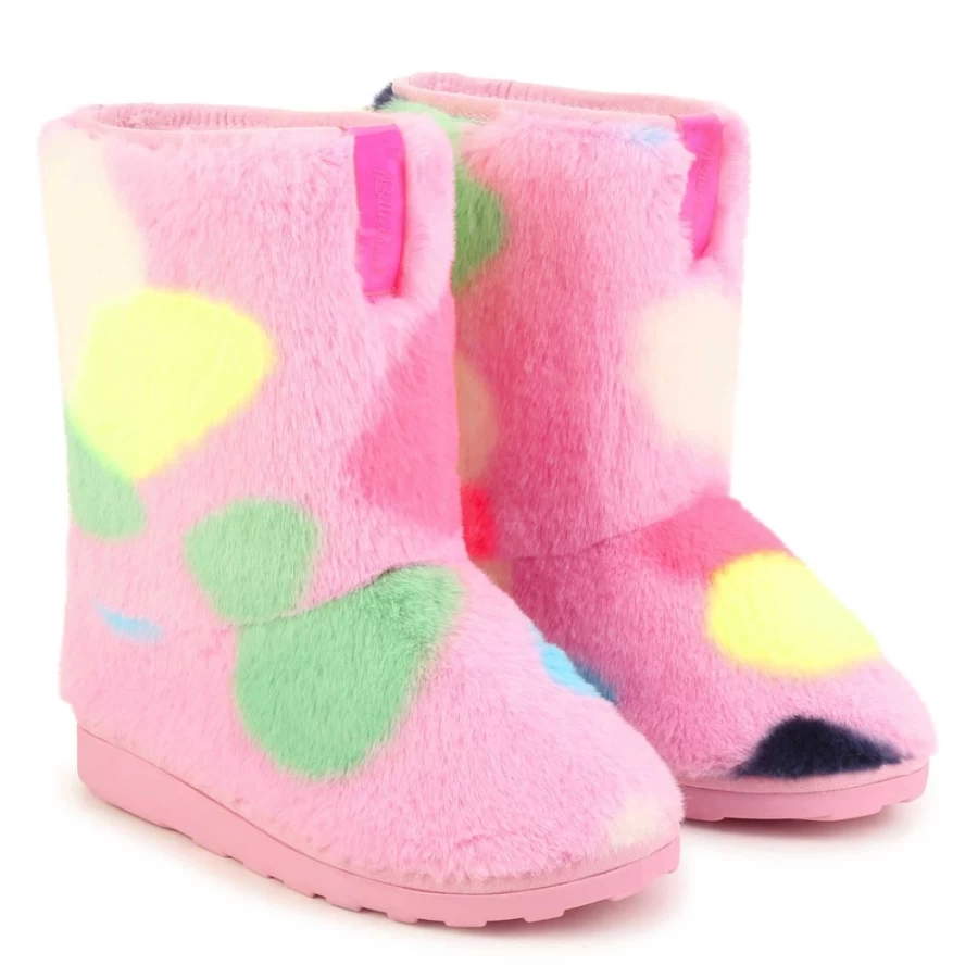 BILLIEBLUSH Pink Fluffy Fleece Ankle Boots for Girls - Cozy Winter Footwear