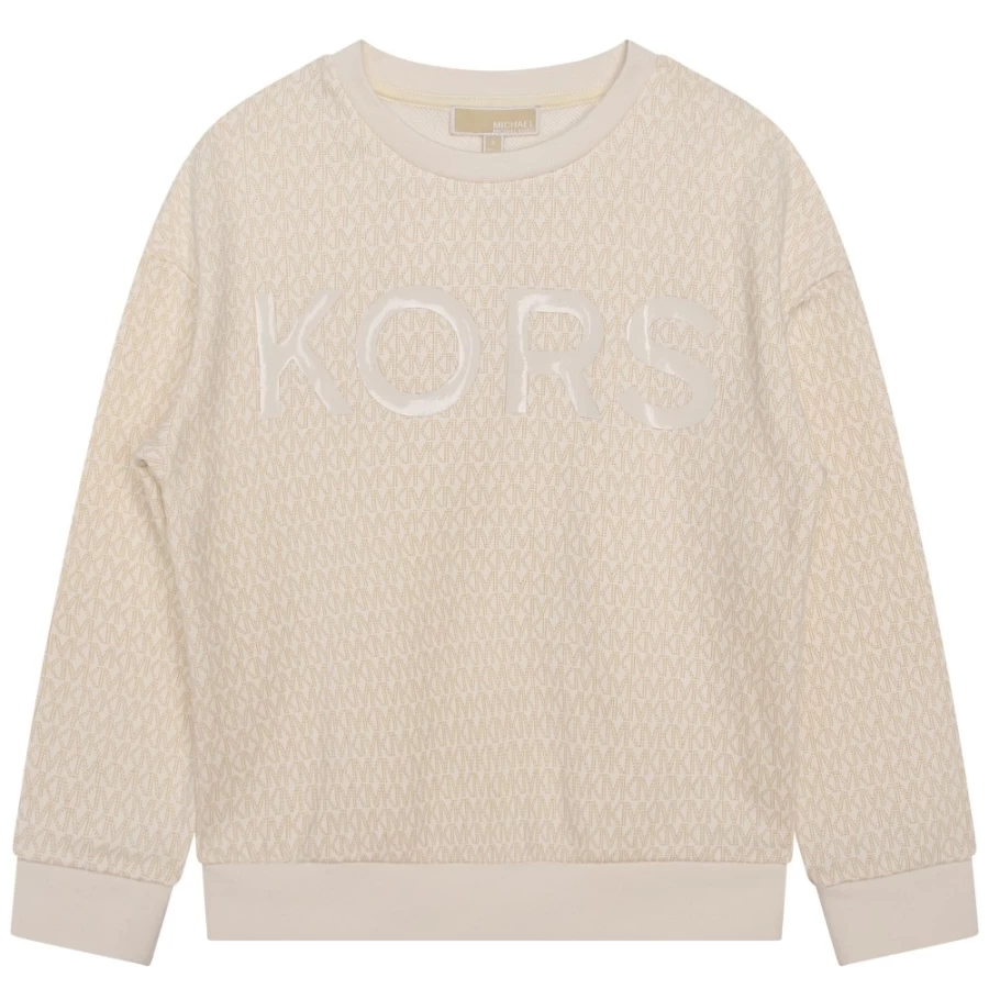 MICHAEL KORS Girls' Cream Fleece Sweatshirt - Cozy Pullover Hoodie for Kids