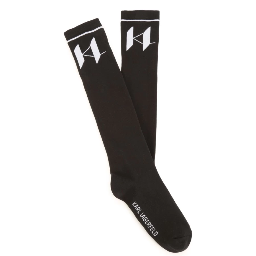 KARL LAGERFELD KIDS Black Tall Socks for Girls with Embroidered Logo