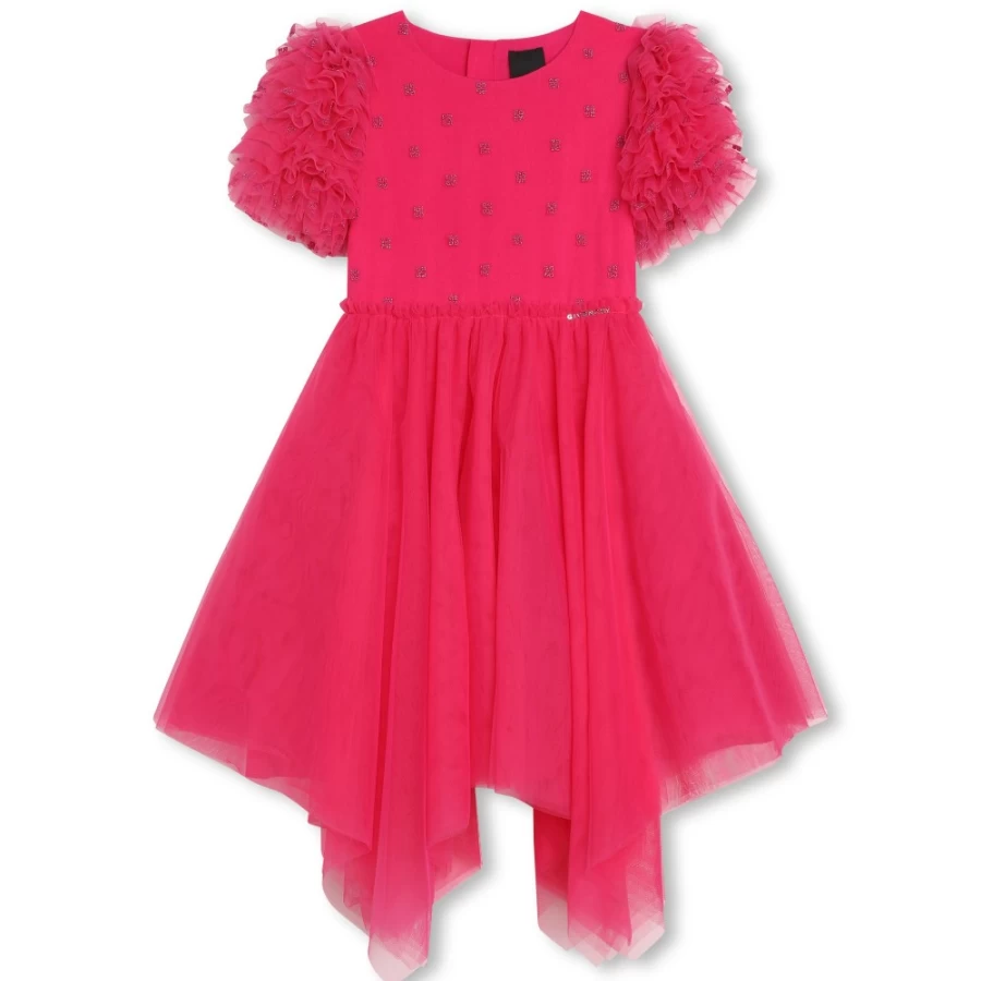 Givenchy Girl's Pink Pep's Embroidered Tulle Dress - Elegant Floral Design Formal Wear