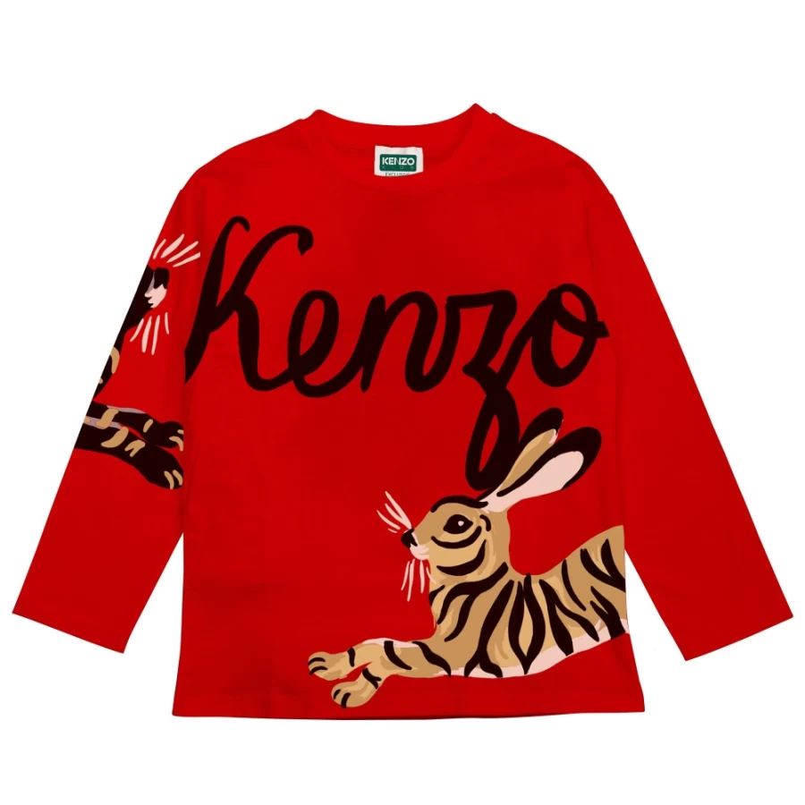 KENZO KIDS Girls Bright Red Printed Cotton T-Shirt for Kids