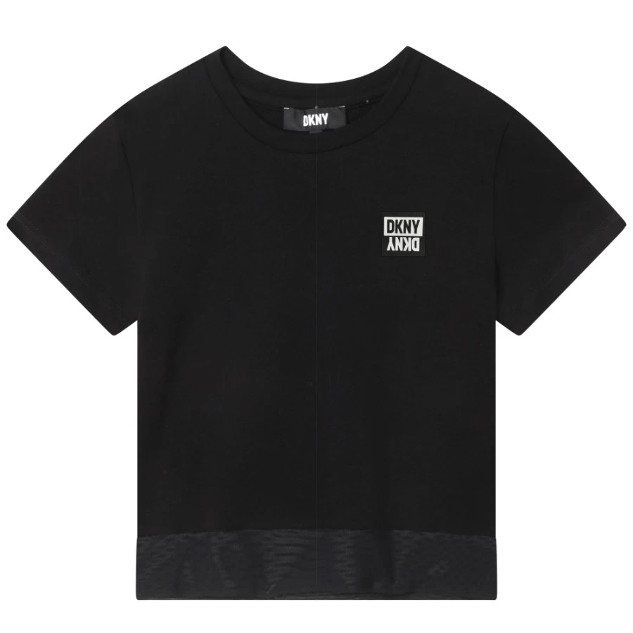 DKNY Girls' Black Short-Sleeved Cotton T-Shirt for Casual Wear