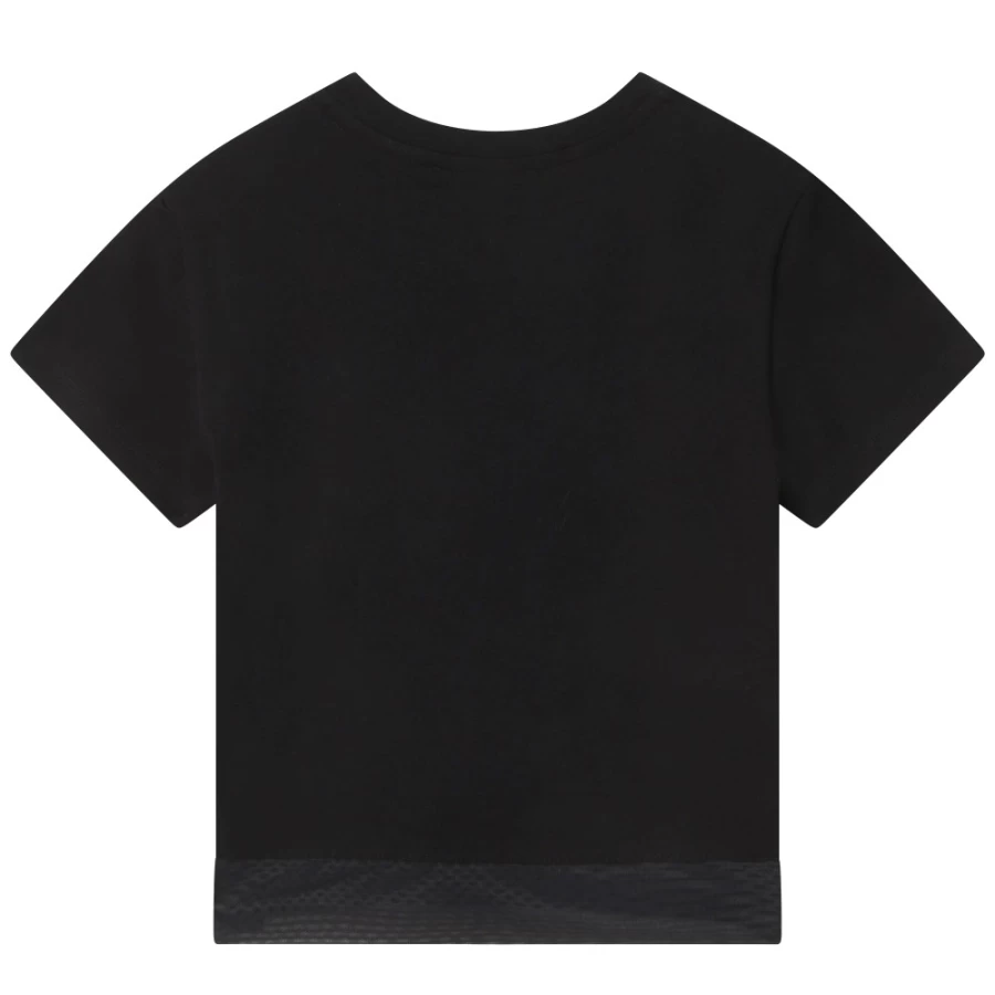 DKNY Girls' Black Short-Sleeved Cotton T-Shirt for Casual Wear