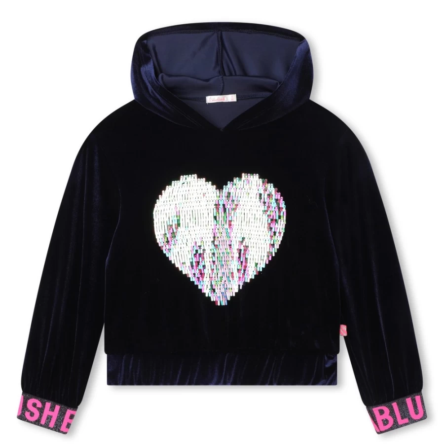 BILLIEBLUSH Navy Velvet Sweatshirt for Girls - Soft & Stylish Winter Pullover