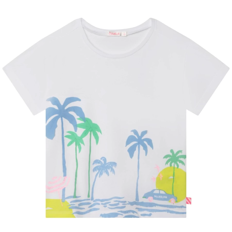 BILLIEBLUSH Girls' White Short-Sleeved T-Shirt - Casual Cotton Tee for Kids