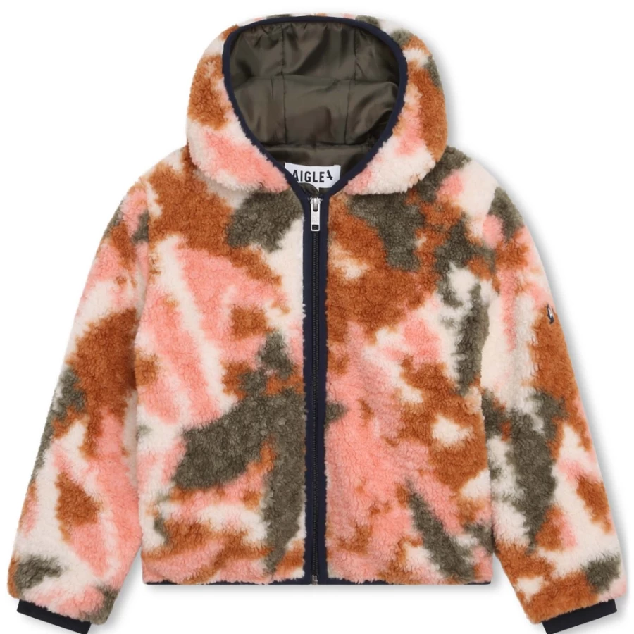 AIGLE Girl's Ivory Hooded Cardigan Sweater for Kids