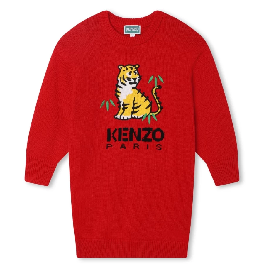 KENZO KIDS Bright Red Jacquard-Knit Jumper Dress for Girls