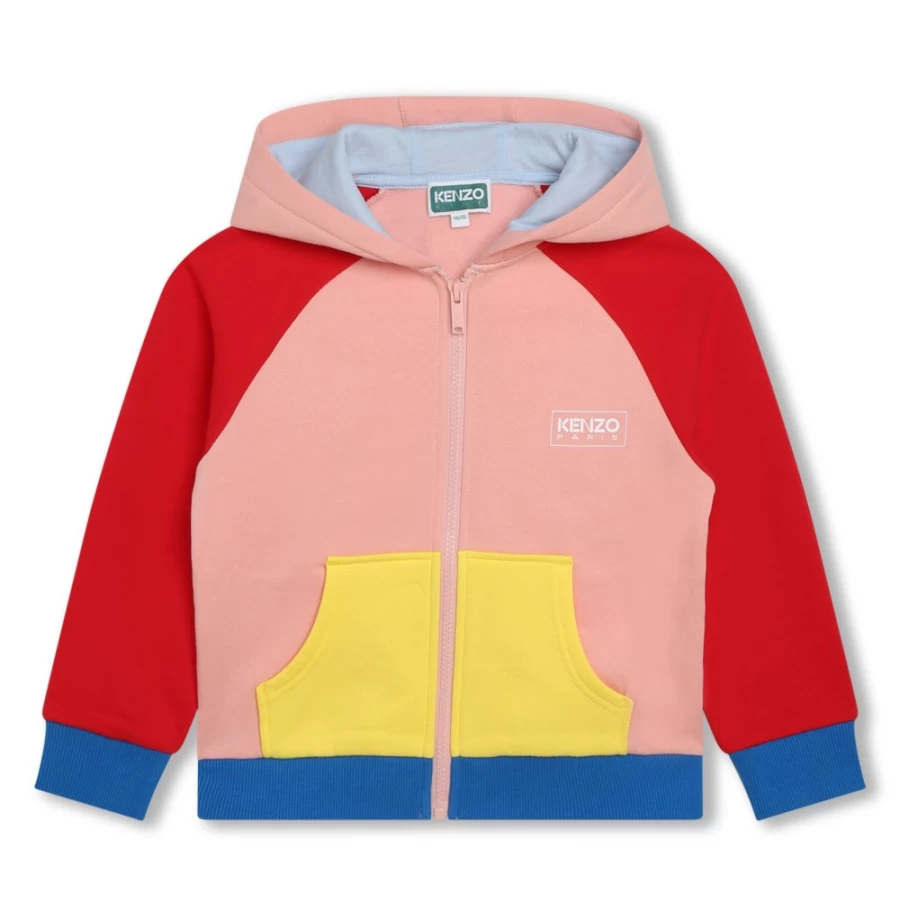 KENZO KIDS Bright Red Hooded Zip-Up Sweatshirt for Girls