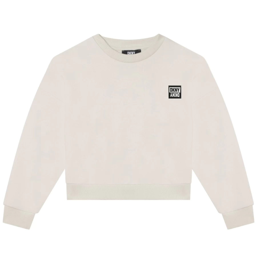 DKNY Girls' White Fleece Sweatshirt - Cozy Pullover Hoodie for Kids