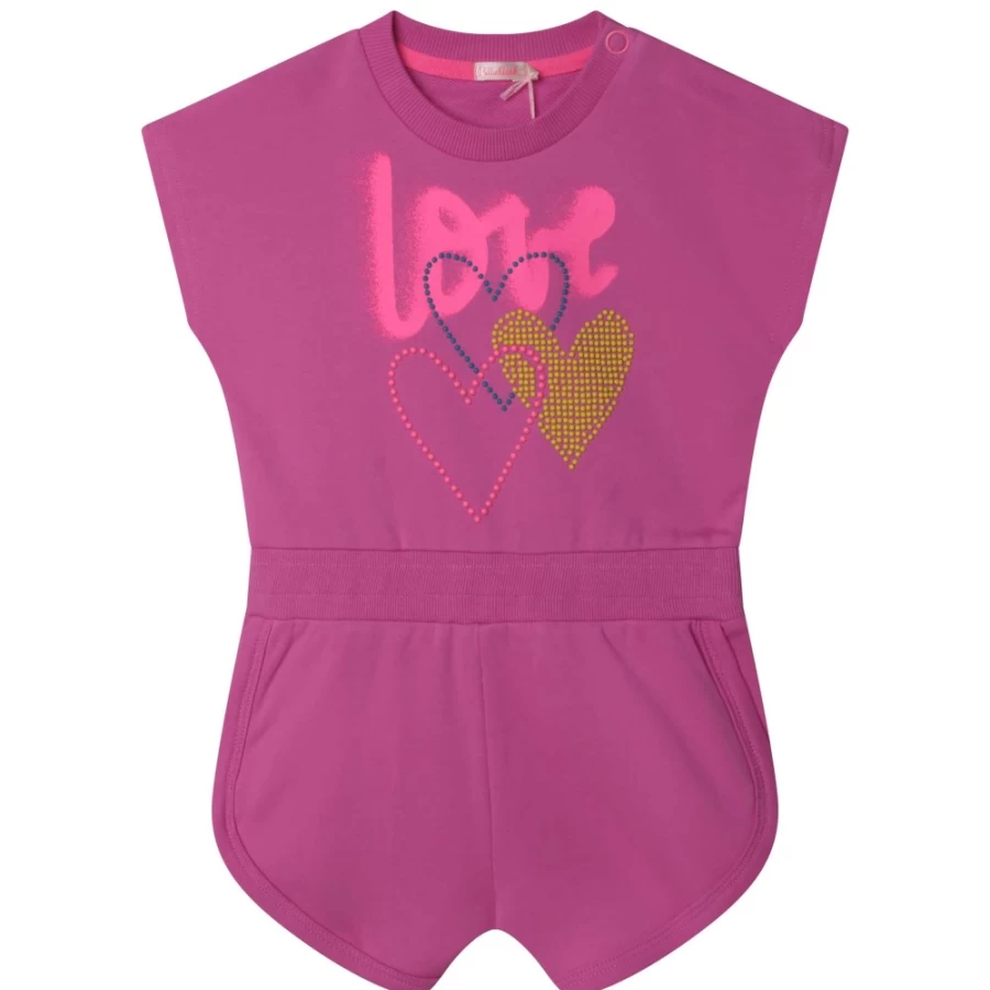 BILLIEBLUSH Girls Cotton Fleece Playsuit - Raspberry Pink Comfortable Jumpsuit for Toddlers