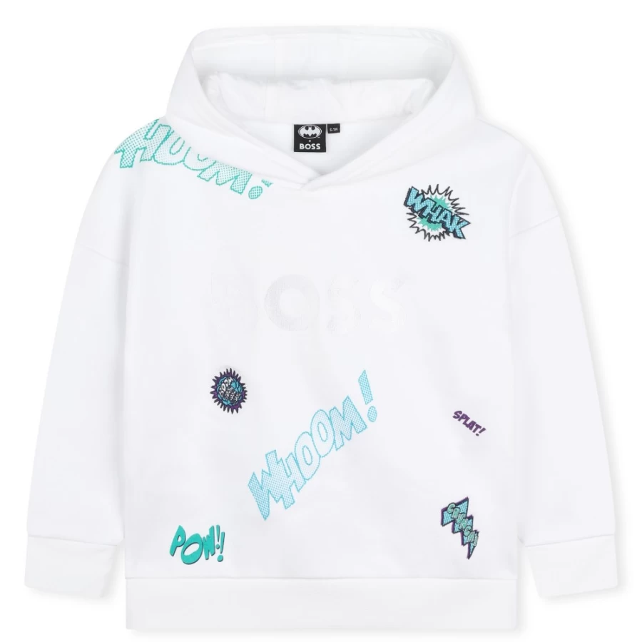 BOSS Girls' White Hooded Sweatshirt with Embroidered Motif