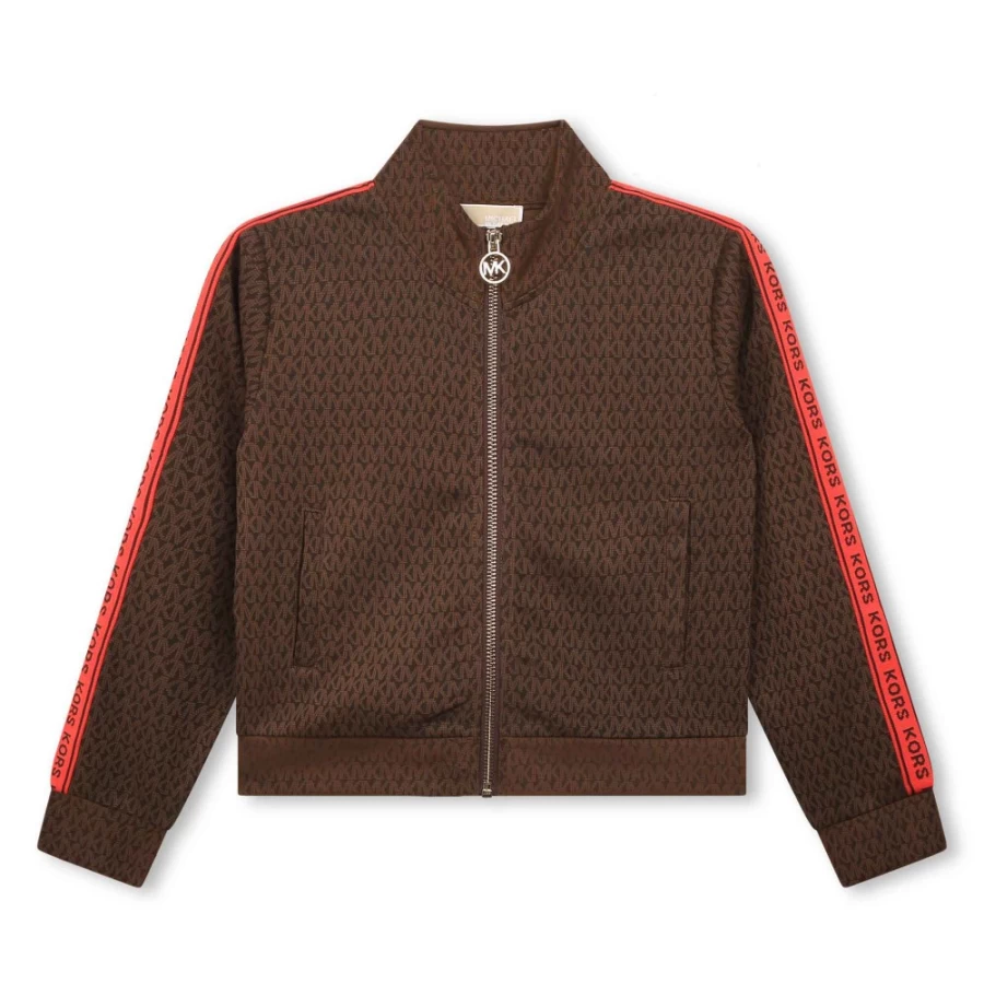 MICHAEL KORS Girls Chocolate Brown Zip-Up Tracksuit Top