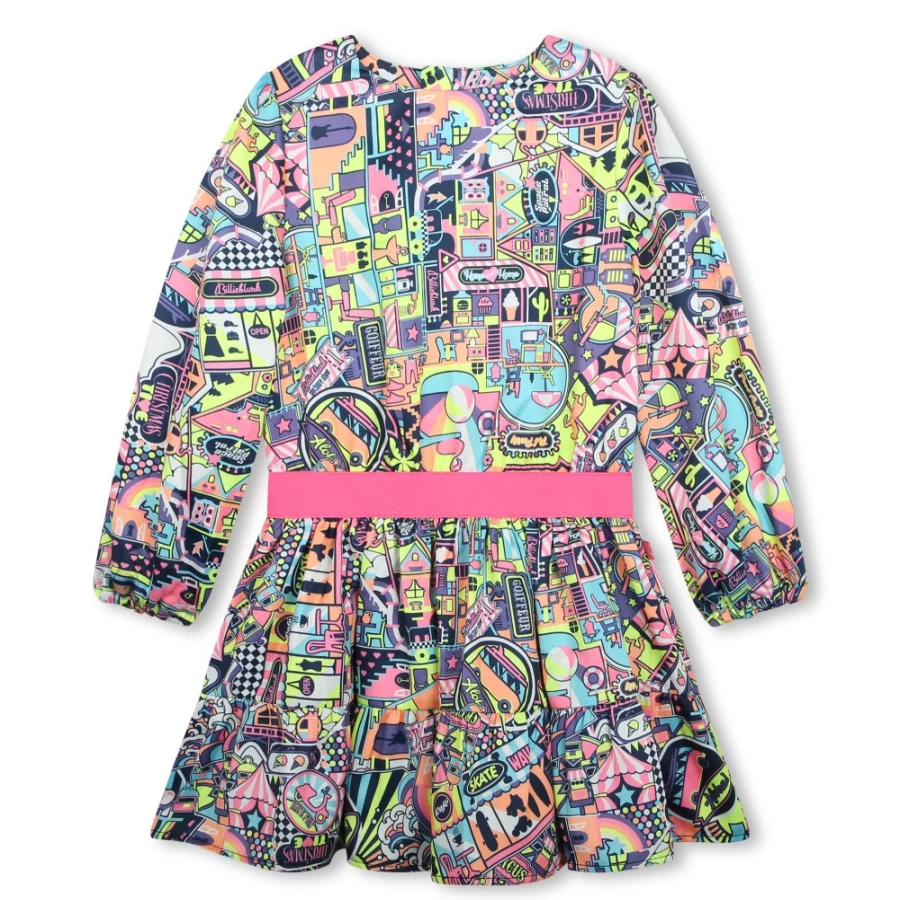 BILLIEBLUSH Girl's Flared Printed Dress in Malabar Fluorescent - Stylish & Vibrant Outfit