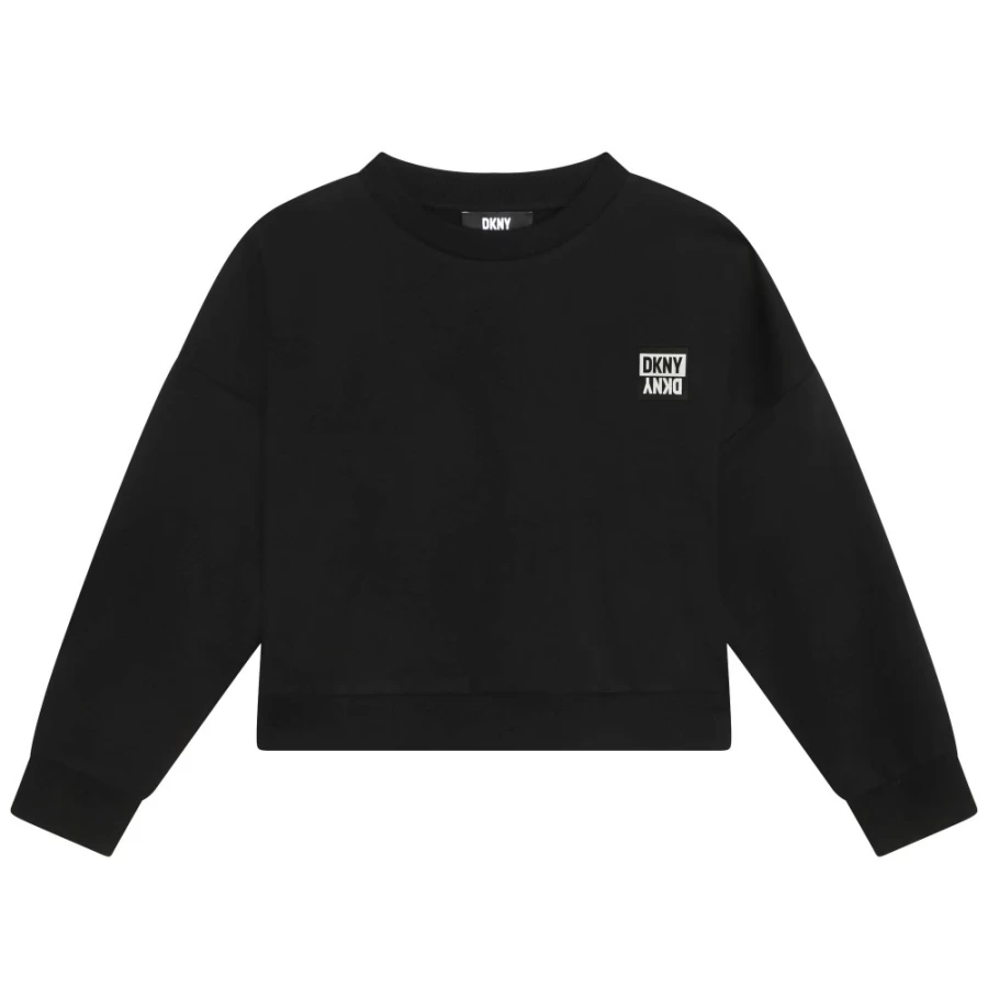 DKNY Girls' Black Fleece Sweatshirt - Cozy Pullover Hoodie for Kids