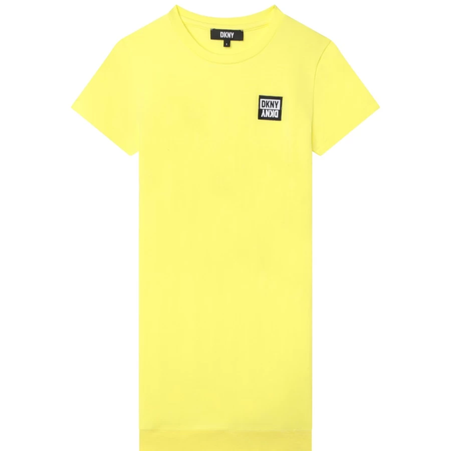 DKNY Girls' Lemon Color Bi-Material T-Shirt Dress for Kids