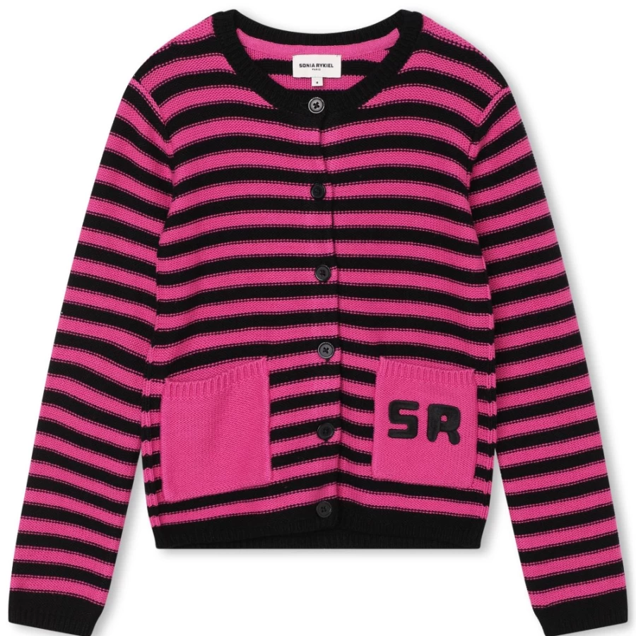 SONIA RYKIEL Fuschia Striped Knit Cardigan for Girls