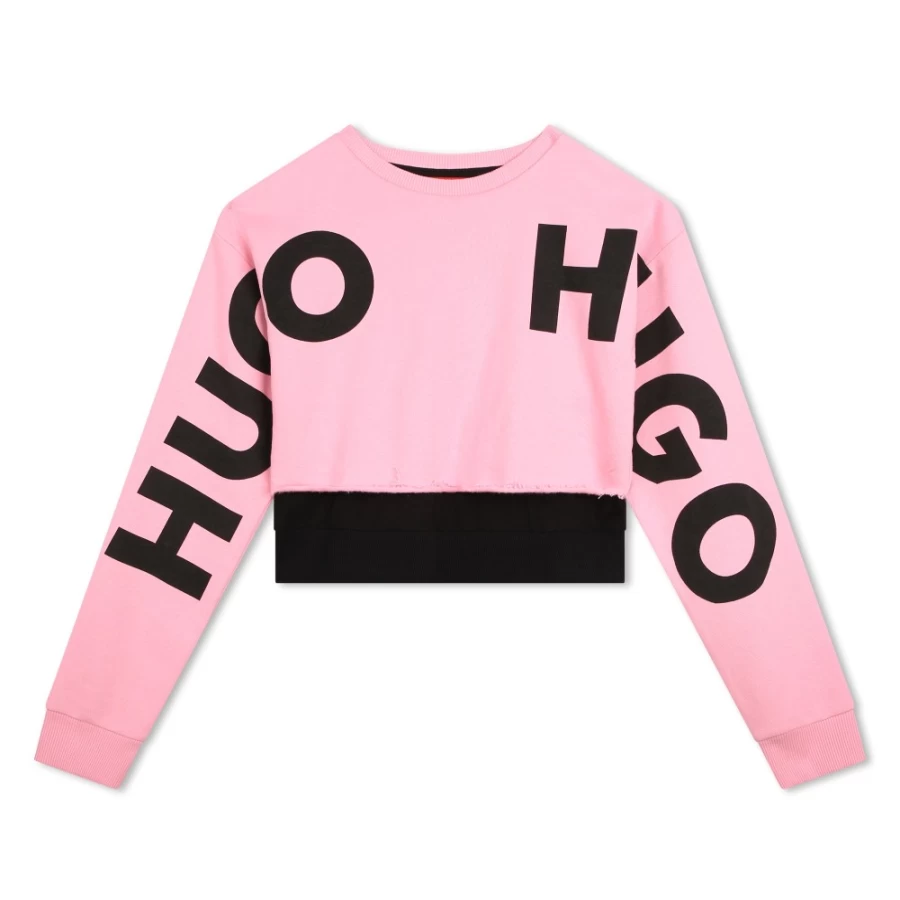 HUGO Pink Round-Neck Sweatshirt for Girls - Soft Cotton Casual Pullover